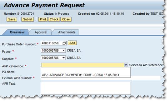 Select Document Type 3. Enter PO Number and Add 4. Select the Advance Payment Plan (via picklist) 5.