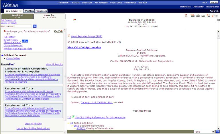 Type a citation in the Find Citation text box and click Go. Your result is displayed on Westlaw. Figure 8-4.