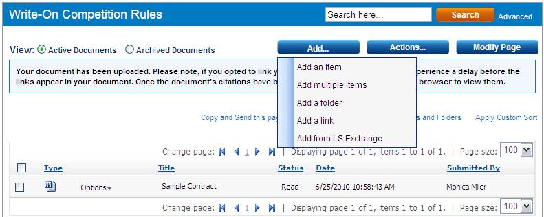 Note You can add multiple items by choosing Add multiple items from the drop-down list. You can also organize items in your document page using folders.