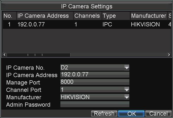 7 IPC Settings The Mobile DVR can connect with up to 4 network cameras. You can enter the IPC Settings interface to add the network cameras.