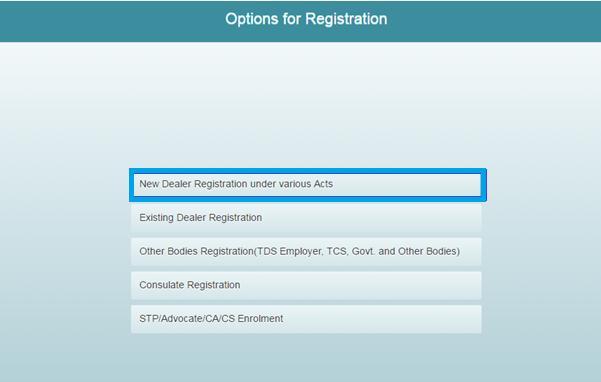 4.1 Login as New User 1. Click New User. Register here on home page (Screen 1.1), it will navigate to "Options for Registration" page.