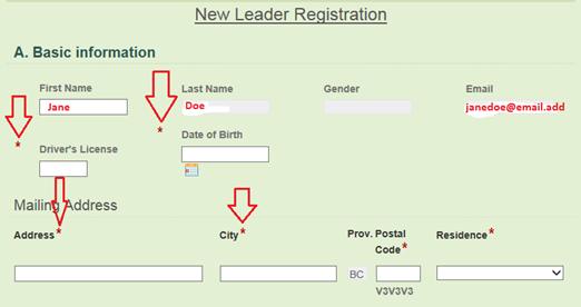 Step 6. Continue filling in the form. Note that all fields that have a red asterisk * represent required fields.