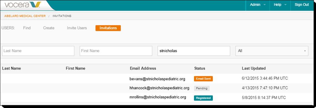 WORKING WITH USERS Invitations Page Reference The Invitations page allows you to view the status of all email invitations you have sent.