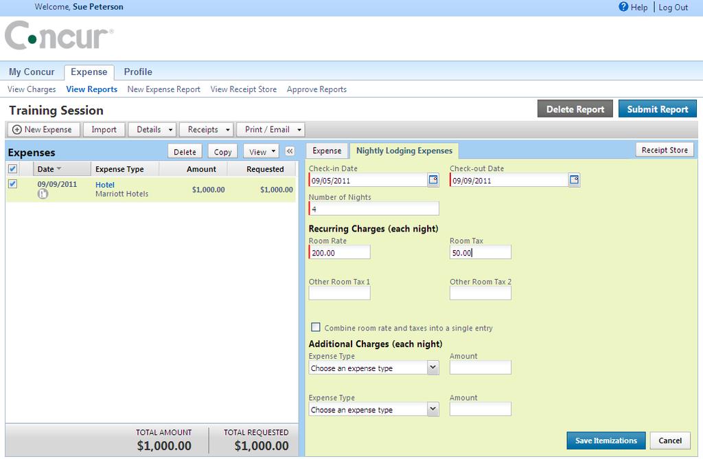 Step 2: Create and Itemize a Lodging Expense (Continued) 5.