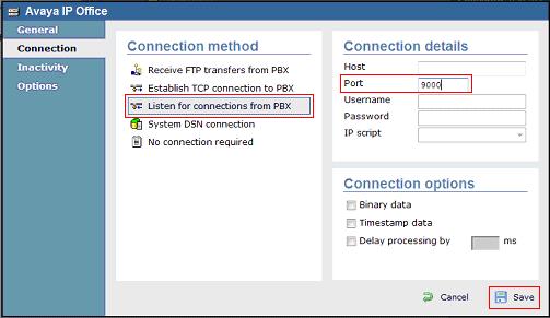 Click on the Connection tab on the left hand side. In the screen that appears select Listen for connections from PBX.