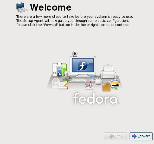 14. Firstboot welcome screen Firstboot. 21. This screen displays the overall licensing terms for Fedora.