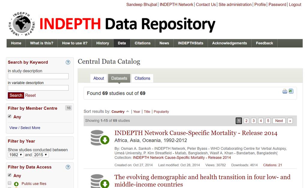 Central Data Catalog Displays