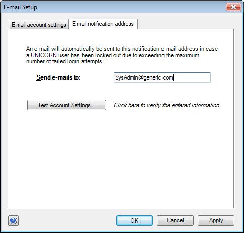 3 Configure systems and set up users and licenses 3.5 E-mail Setup 4 5 Click Test Account Settings to test the settings. Result: A test message will be generated and sent.
