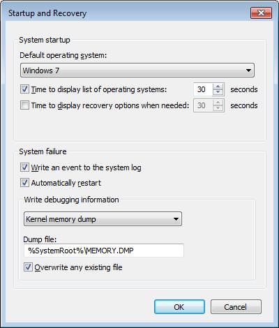 D Post-installation settings Disable Automatic restart Serious errors in Windows may cause the operating system to halt, to prevent possible damage. This is usually caused by faulty drivers.