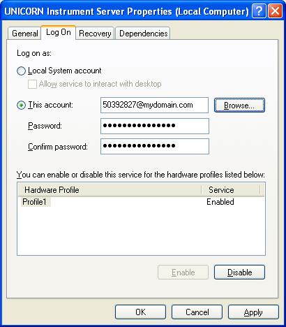 2 Installation and configurations 2.9 Printers 5 In the Log On tab: Enter the Windows user name password in the Password box. Re-enter the password in the Confirm password box. Click OK.