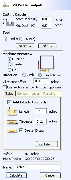 5. Calculate a Profile Cut Out Toolpath The sign is now ready to be cut out of the