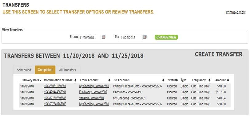 The Transfer Center provides a central place where you can view and manage transfers among your NB AZ accounts, or between your NB AZ account and an External Account at another financial institution.