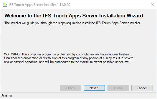 5 Touch Apps Server installation Download the latest version of the IFS Touch Apps Server from the IFS Cloud