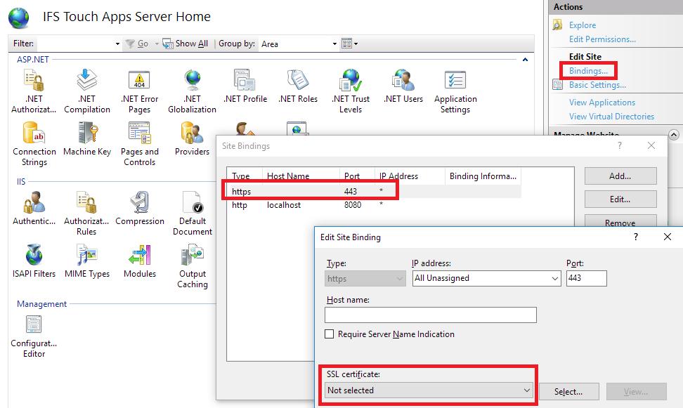 6 IIS Configuration The following sections detail further IIS configuration options. 6.1 HTTPS IFS recommends that the Touch Apps Server is only available over HTTPS for connections over the internet.