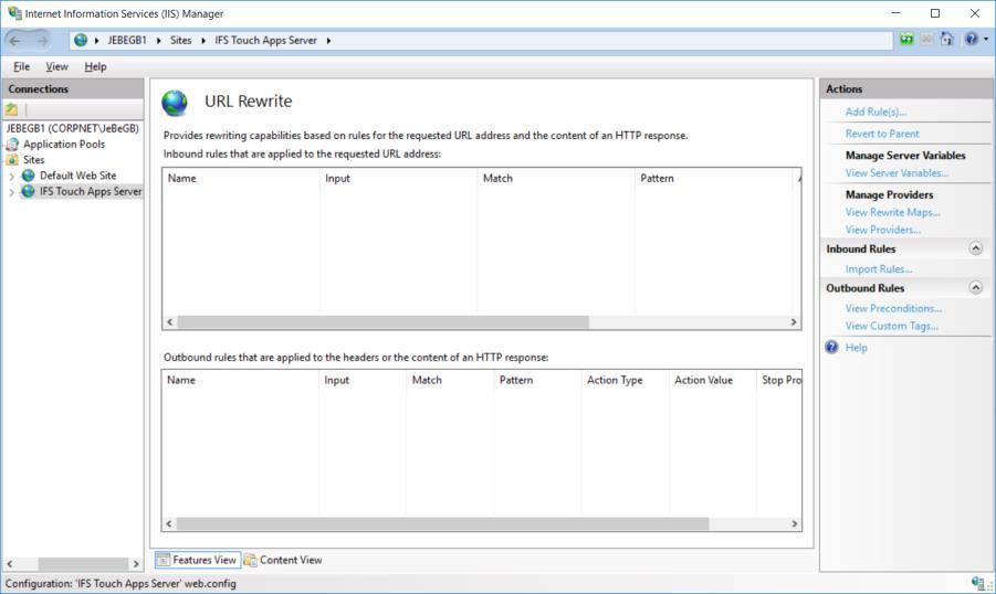 In IIS Manager, navigate to the IFS