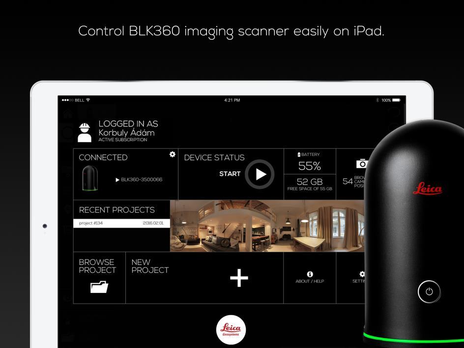 The app, running on an industry standard ipad, allows the user to activate BLK360 scans remotely with the push of a button, adjusting BLK360