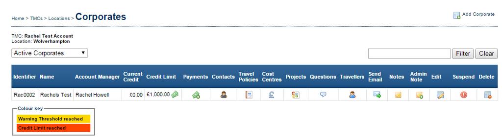 3.2.2 Agents This page displays a list of travel management company agents, sorted by name. Options on this page are to add a new agent. For Each agent, its name and email address will be displayed.