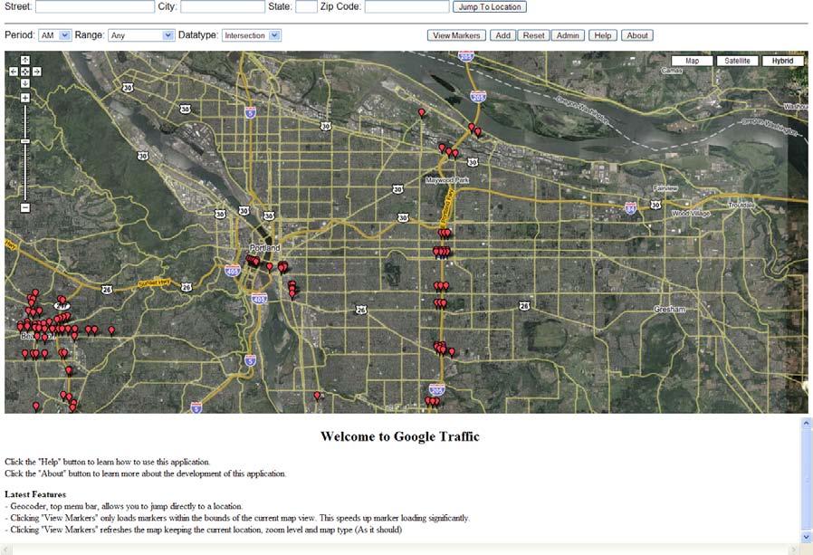 Welch, Tufte, McCourt, Bertini and Snook 4 Viewing Traffic Counts Markers can be selected with the mouse to bring up additional information about the location including a descriptive name and the