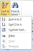Sort and Filter Sort Put cursor in the column you want to sort