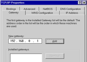 Wireless ADSL Router User Guide On the Gateway tab, enter the Wireless ADSL Router's IP address in the New Gateway field and click
