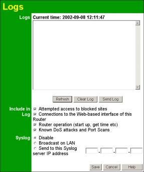 Wireless ADSL Router User Guide Logs The Logs record various types of activity on the Wireless ADSL Router.