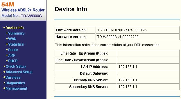 Figure 5-2 Note: Click the other submenus under the main menu Device Info, you will be able to view the corresponding information about WAN, Statistics, Route, ARP and DHCP. 5.3 Quick Setup Please refer to the Chapter 4 to get the detailed information.