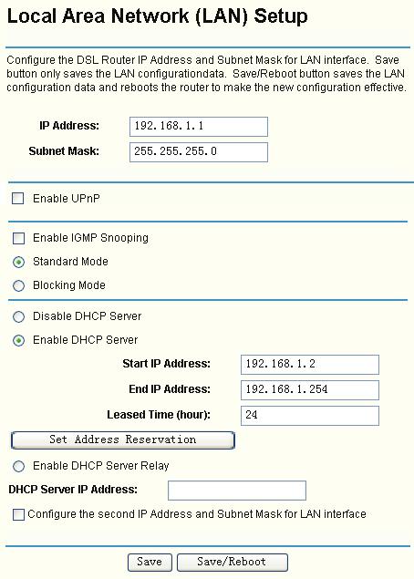 5.4.2 LAN Choose Advanced Setup LAN, and you will see the LAN screen (shown in Figure 5-14),the section allows you to configure the Router s LAN ports settings.
