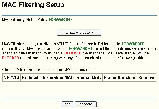 Note: When you add a Incoming IP Filtering entry, you must configure at least one condition on the screen above except the Filter name.