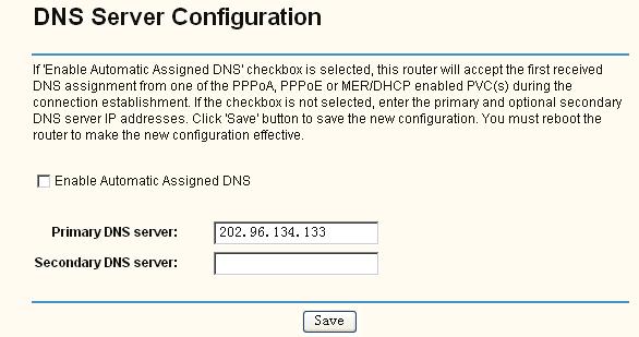 You can see the DNS Server screen, this screen allows you to configure the DNS Server Addresses (shown in Figure 5-39).