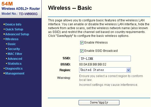 5.5 Wireless LAN Configuration The menus used to configure Wireless LAN settings available in the Wireless directory including Basic, Security, MAC Filter, Advanced, and Statistics menus.