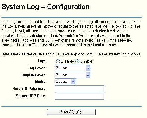 Figure 5-71 Disable/Enable: Select the Enable to log the events, if you don t want to log these events, please select Disable.