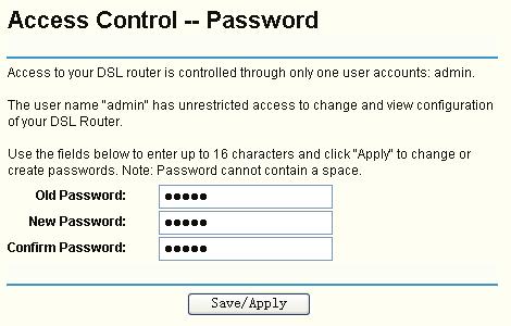 Figure 5-78) which allows you to change the factory default password of the Router. To change the password: 1. Enter the Old Password in the text box. Figure 5-78 2.