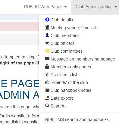 Club Admin Menu Here is where we edit the club details This option allows us to set up the meeting venue and meeting times Club Members details can be changed here and new members added Here is where