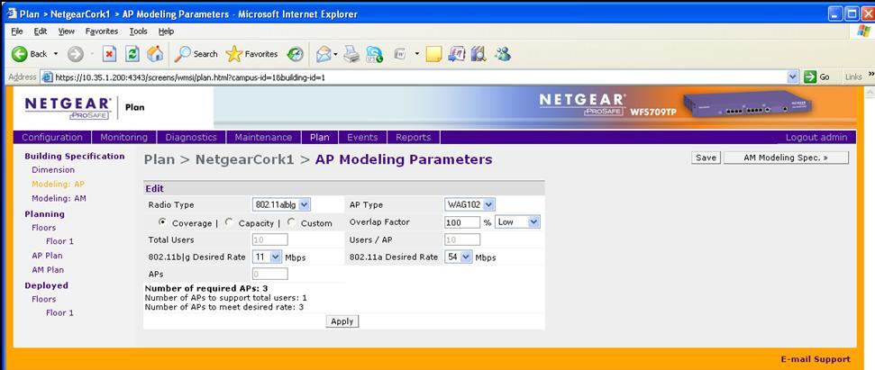 4. This screen shows the default Access Point parameters. 5. Edit the default AP parameters as required.