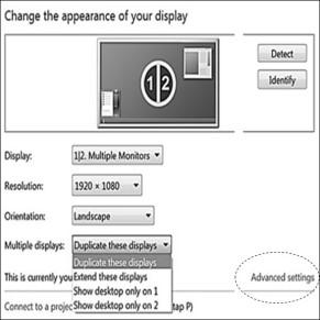 COMPUTER CONFIGURATION 1) Select a Screen Resolution that is compatible with both your computer and the connected display 2) Set the connected display as Extended or Mirrored Use the Fit to TV