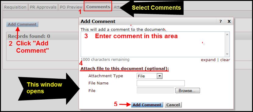 4. Add a Comment The comment section of the requisition is the preferred means of communicating and documenting within TechBuy.