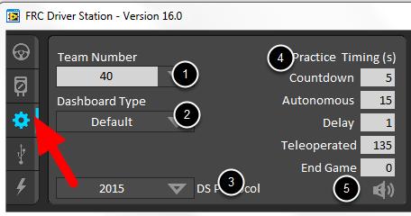 Setup Tab The Setup Tab contains a number of buttons teams can use to control the operation of the Driver Station: 1. Team Number - Should contain your FRC Team Number.