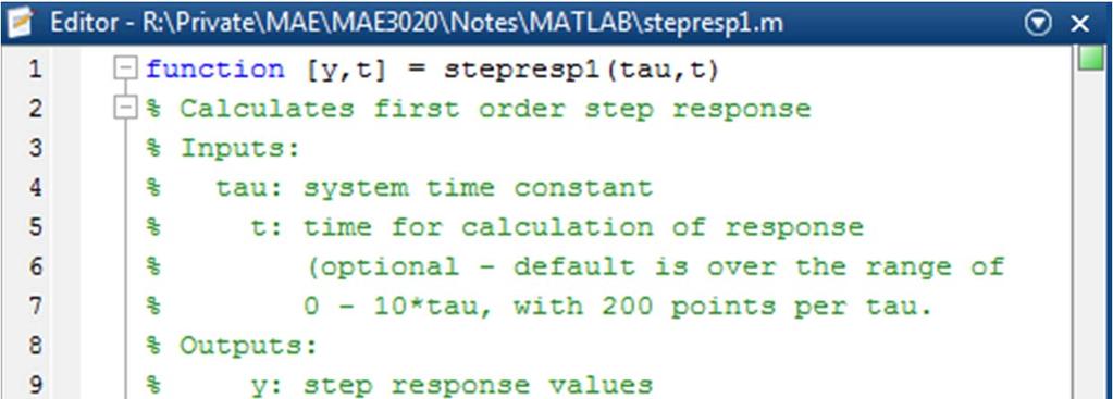Use of nargin Example 35 Input variable t is optional If not specified, a default value is used nargin is equal to the number of arguments