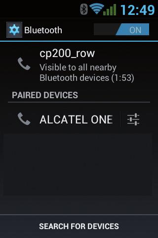 Then the device will present the Bluetooth Settings screen, where it is