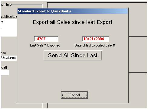 Using the Standard Export screen makes updating your QuickBooks data incredibly simple. As you can see, TRS_QB knows the last Sale # and date of the last successful export.