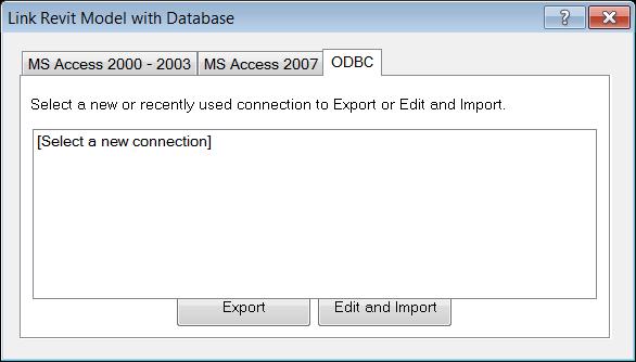 The Link Revit Model with Database dialog displays. On the Link Revit Model with Database dialog, select ODBC.