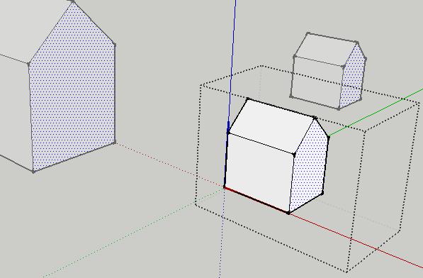 26. Use the Push/Pull tool to push in the end of the selected building to make it shorter. Note: The other buildings have shortened too.