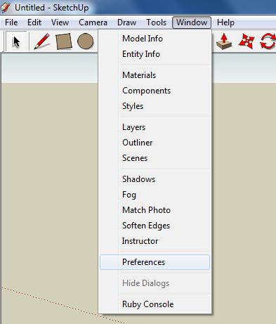 1. Pitched-roof Buildings 1. Once you have opened Google SketchUp, go to Window and select Preferences. 2. Select Template and choose Architectural Design Millimetres.