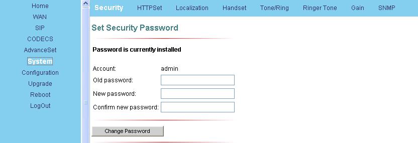 9.5 System Setting 1. Set Security Password: Click "System" item on the top menu.
