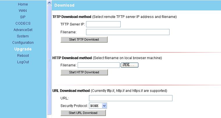 device. If you wish to download the new firmware image using TFTP, enter the filename of the ROM image and enter the IP address of the TFTP server on which this file resides.