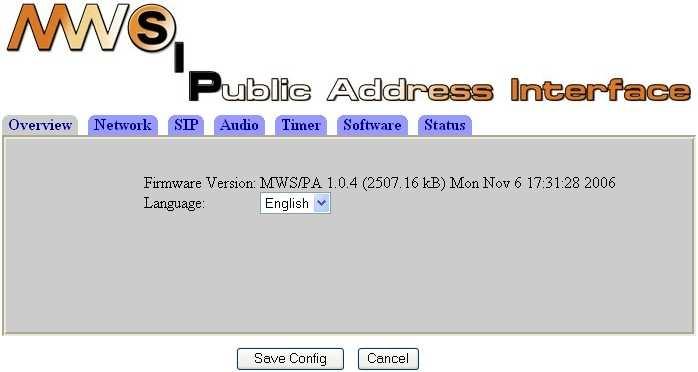 Page 8/16 5.2 Configuration interface The IP public address interface configuration is done through a web interface available at the interface IP address. The Web interface is based on tabs.