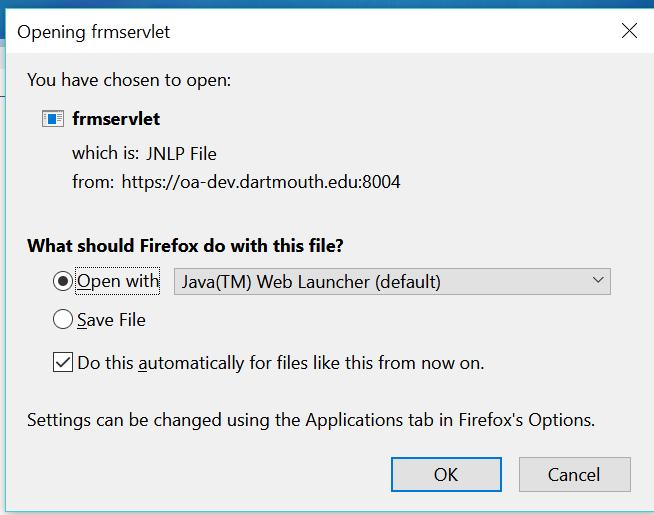 A window will pop up referencing frmservlet.
