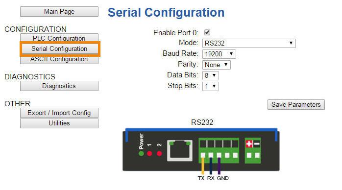 NBX Serial Configuration 1) From any page, click the Serial Configuration button under the CONFIGURATION section.