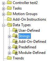 Appendix C: Create User Defined Tag in RSLogix 5000 1) Within RSLogix 5000, click on Data Types and select Strings. 2) Right click on String and select New String Type. Give the new data type a name.