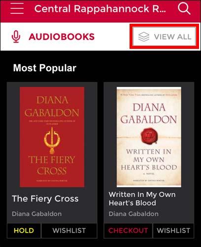 2. On the AUDIOBOOKS screen, you can scroll through different sections, such as Most Popular,